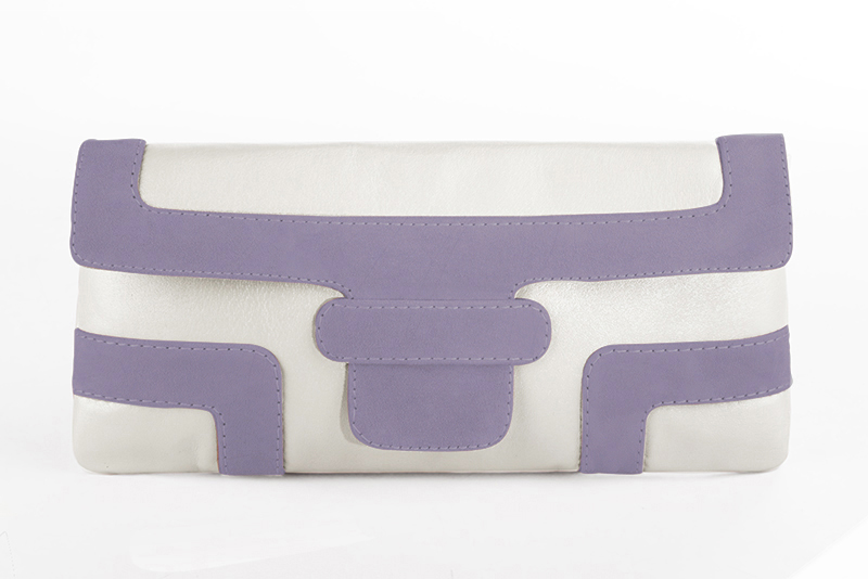 Pure white and lilac purple women's dress clutch, for weddings, ceremonies, cocktails and parties. Profile view - Florence KOOIJMAN